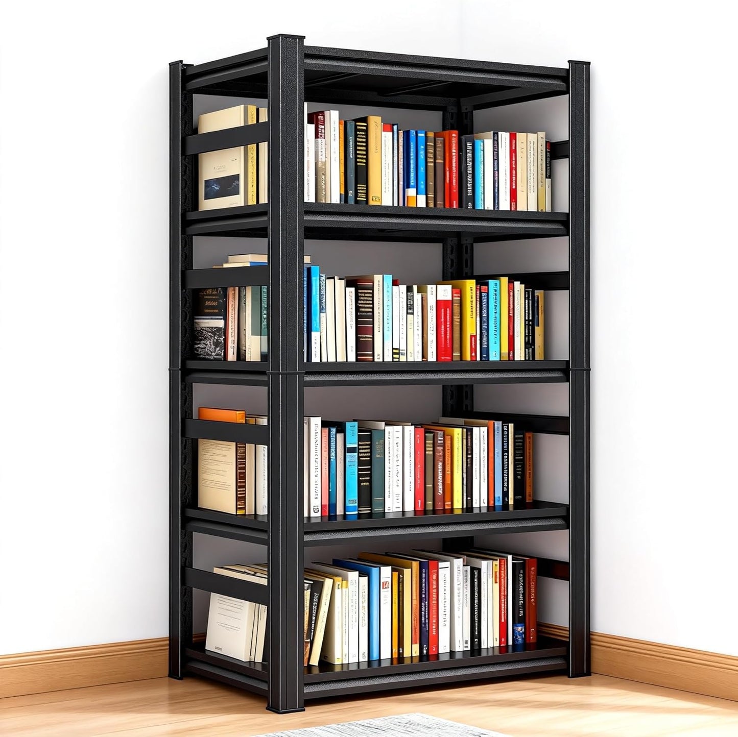 5 Tier Shelving Unit with Sides, Metal Metal Bookshelf,32" W x 16" D X 63”H Multi-Purpose Home Office Shelves,Decorative/Display/Storage & Organizer, Adjustable, Heavy Duty