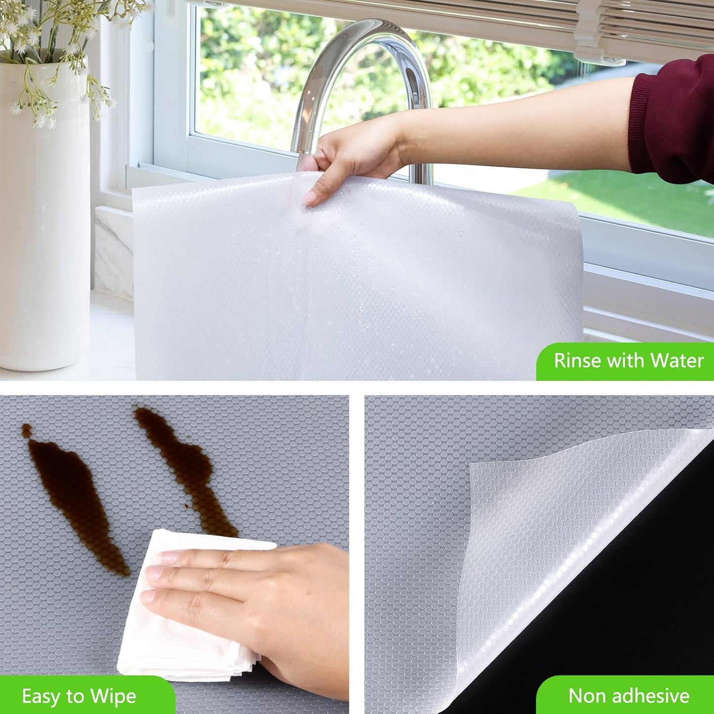Shelf Liners for Kitchen Cabinet Refrigerator Liners Waterproof Kitchen Cupboard Liner Drawer Mats EVA Material Non Adhesive Fridge Mats for Shelves Clear 2 Rolls 17.5 x 236.2 Inches