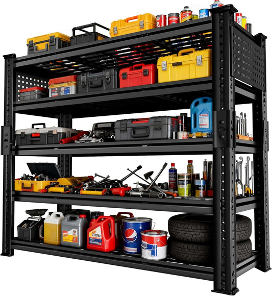 SILVEL 48.2"W Garage Shelving, 5000LBS Heavy Duty Metal Shelving, 2025 Grid Storage Shelves, 2 Side Pegboards, Industrial 5 Tier Shelves for Basement Pantry Warehouse Supermarket, 72.2" x24.2" x48.2"