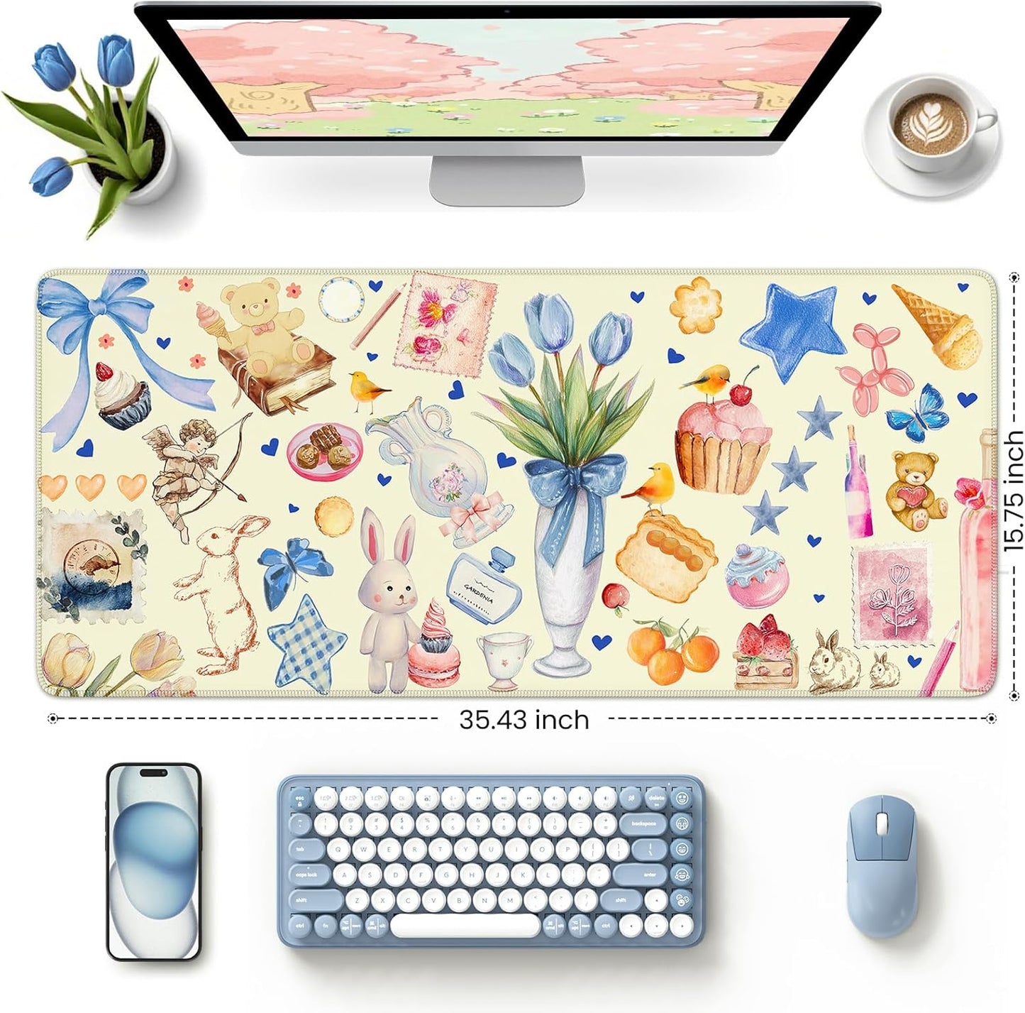 iCasso Desk Cover Mat, Extra Large Mouse Pad, Desk Pad Mat,Office Matt for Desktop Protector, Anti-Slip XXL Big Mousepad with Stitched Edges for Laptop Computer Keyboard (Yellow)