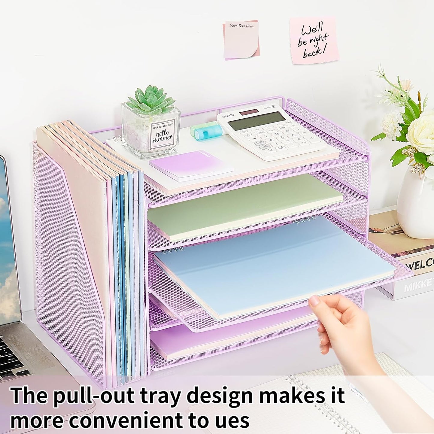 OPNICE 5-Tier Paper Organizer with Magazine Holder, Desk Organizers and Accessories, Office Desk Accessories & Workspace Organizers, Desktop File Organizer for Office Supplies Storage, Purple