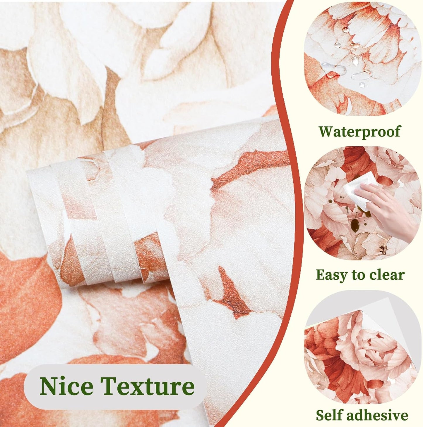 HAOKHOME Floral Shelf Liner and Cabinet Liner, Self-Adhesive Drawer Liners, Peel and Stick Contact Paper Liner Kitchen Cabinets and Cupboard, Bathroom Drawers, Pink/Dark Orange 17.3in x 6.5ft