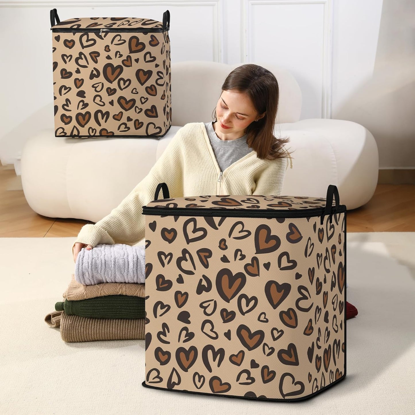 Large Comforter Storage Bag with Zipper,Closet Organizer for Clothes/Blankets/Quilts/Pillows,Fabric Storage Bags with Portable Handles 95L(2-Pack)