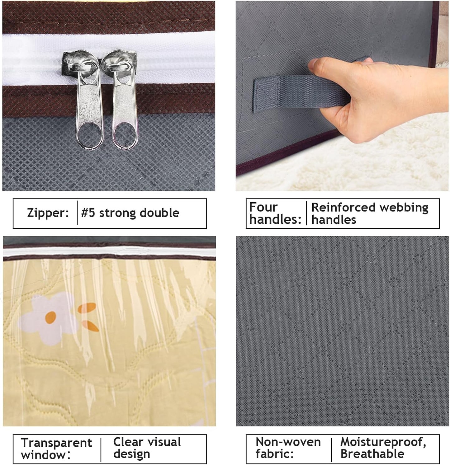 Budding Joy 90L Under Bed Storage Containers, Closet Organizers and Storage Bins, Foldable Underbed Storage Bags for Wrapping Paper, Blanket, Clothing, Comforter, Sweaters, Pillows, Linen Sheets, Grey