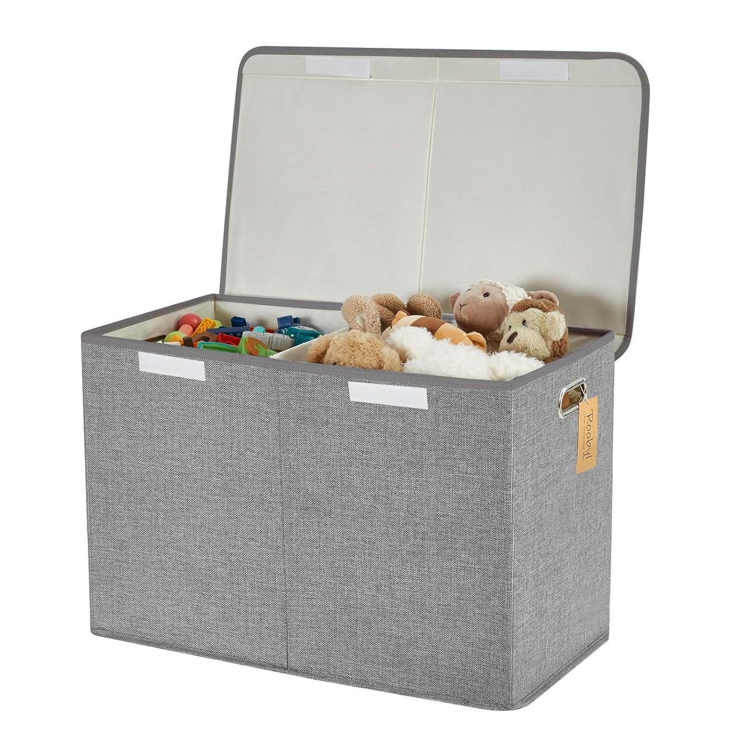 Large Toy Box with Flip-Top Lid, Collapsible Storage Organizer Bins with Dividers and Handles, Kids Bin Chest Baskets for Toys, Playroom Organizers, Nursery 25"x13" x16" (Gray)