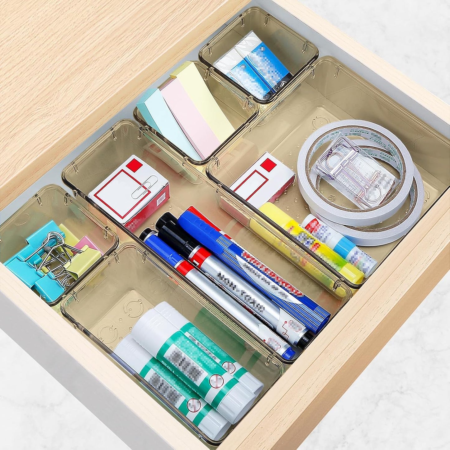 10 PCS Drawer Organizer Set, 5 Varied Size Bathroom and kitchen Drawer cabinet organizer Trays, Clear Storage Bins for Makeup, Jewelry, Utensils and Gadgets, Champagne