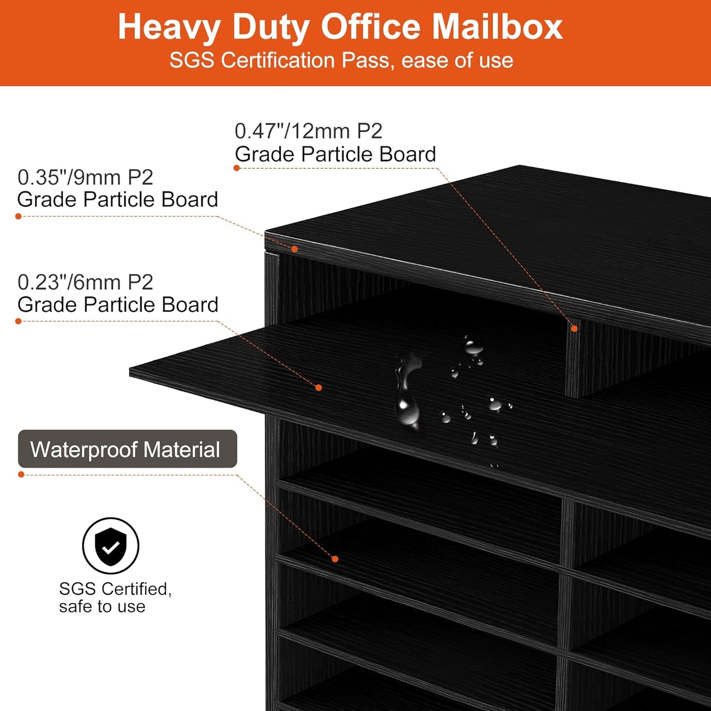 TQVAI Wood Literature Organizer, 36 Slots Classroom Mailbox with Adjustable Dividers, Mail Sorter Organizer Countertop Vertical Heavy Duty Office Mailbox Cubbies, Black