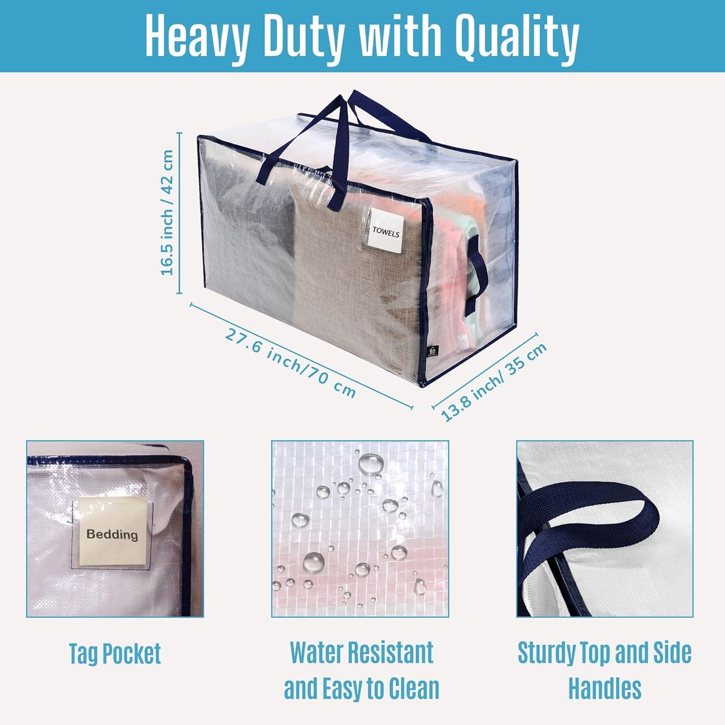 VENO 10 Pack Moving Bags and Large Christmas Decoration Storage Bins with lids. Alternative to Moving Boxes, Packing Supplies for College. Heavy Duty Totes (Clear, 10 Pack)
