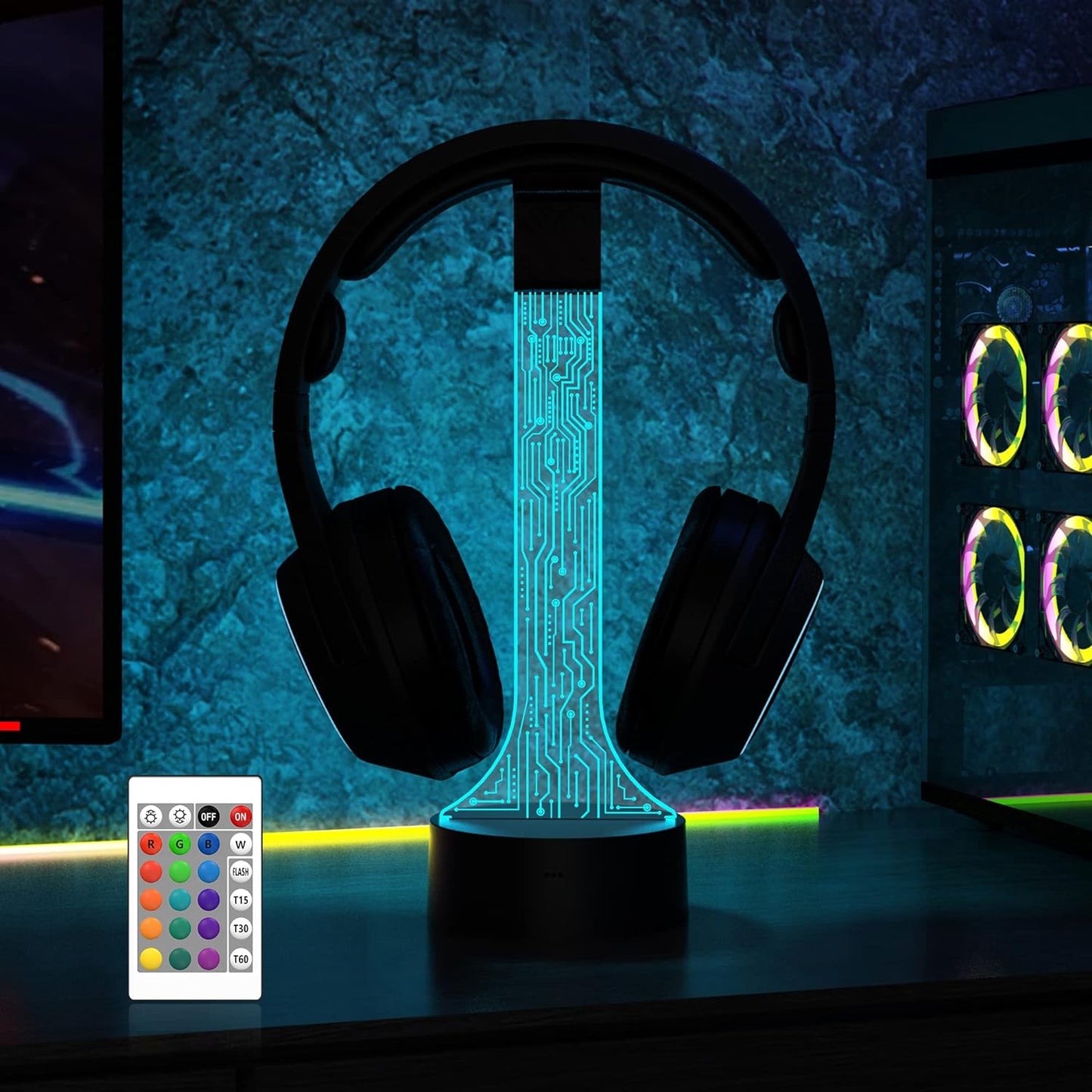 YuanDian Light up Headphone Stand for Desk, Gaming Headset Holder RGB with 16 Color Lights for Game Room Decor, Cool Gamer Gifts for Men Boyfriend （PCB）