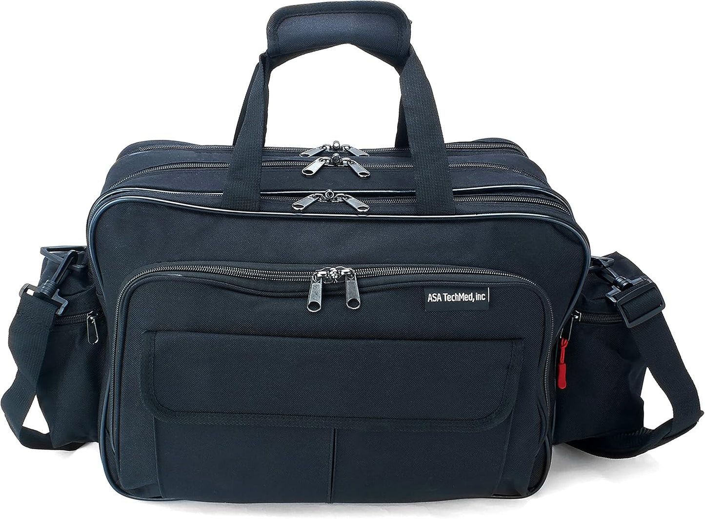 ASA TECHMED Nursing Bag with Compartments – Durable Medical Equipment Shoulder Bag for Nurses, Physicians, EMTs, Multi-Pocket, Nylon Reinforced, Adjustable Straps (Black)