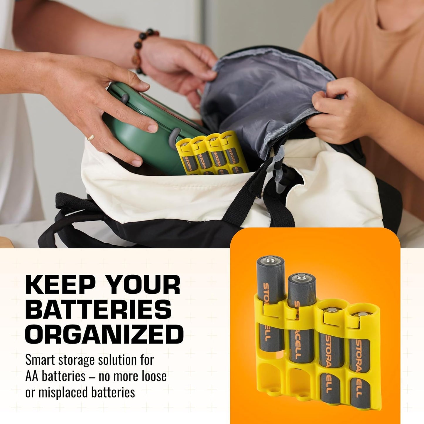 Storacell by Powerpax Slimline AA Battery Storage Caddy, Yellow - Holds 4 Batteries (Not Included)
