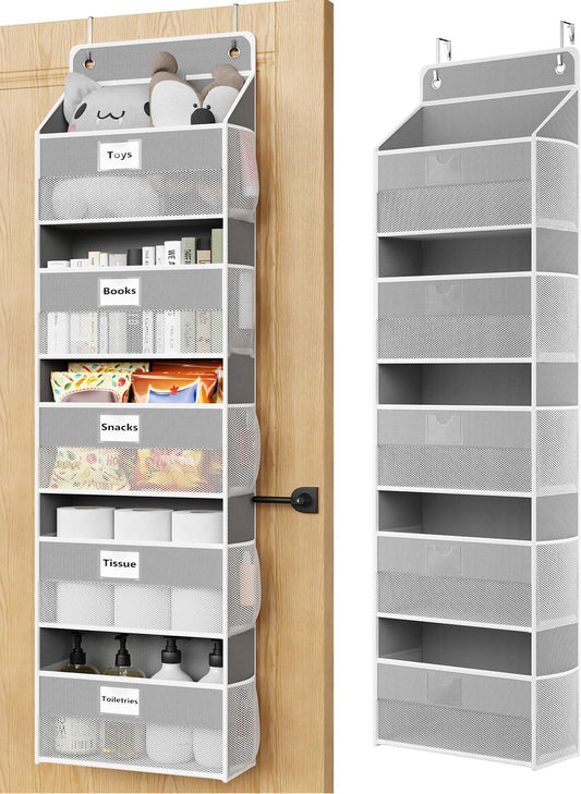 Over The Door Organizer Hanging, 5 Shelf Behind The Doors Storage, Pantry Door Organizer, Closet Organizers for Bedroom and Nursery (Grey)