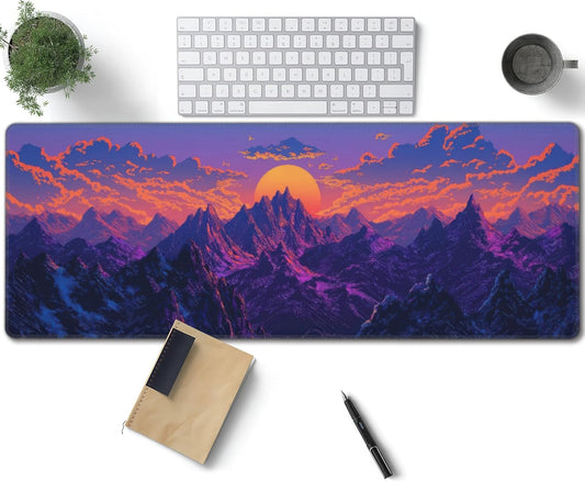 Purple Mountains Sunset Large Mouse Pad, Gaming Desk Mat, XL Keyboard Desk Pad Mat for Desktop, 31.5"x11.8" Non-Slip Base Big Mousepad with Stitched Edges