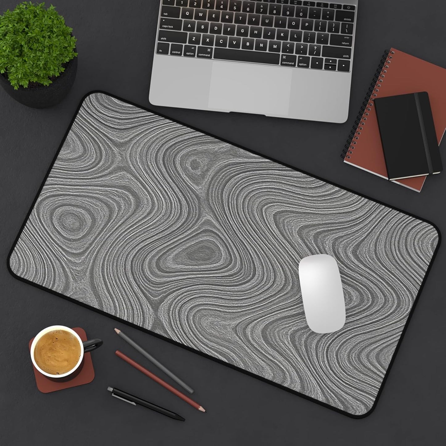 Brushed Metal Texture Desk Mat - Extended Mouse Pad & Desk Pad, Neoprene Surface, Non-Slip Rubber Base, Stitched Edges, Desk Protector for Keyboard & Mouse, Sizes 12x18/12x22/16x32 (Damascus, 12x22)
