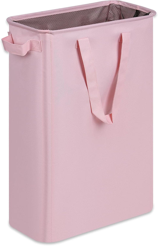 efluky Slim Laundry Basket, Narrow Laundry Hamper with Handles, Collapsible Dirty Clothes Hamper, Tall Laundry Bin for Laundry Room, Dorm and Bedroom, 12.7 Gallons(48L) Pink