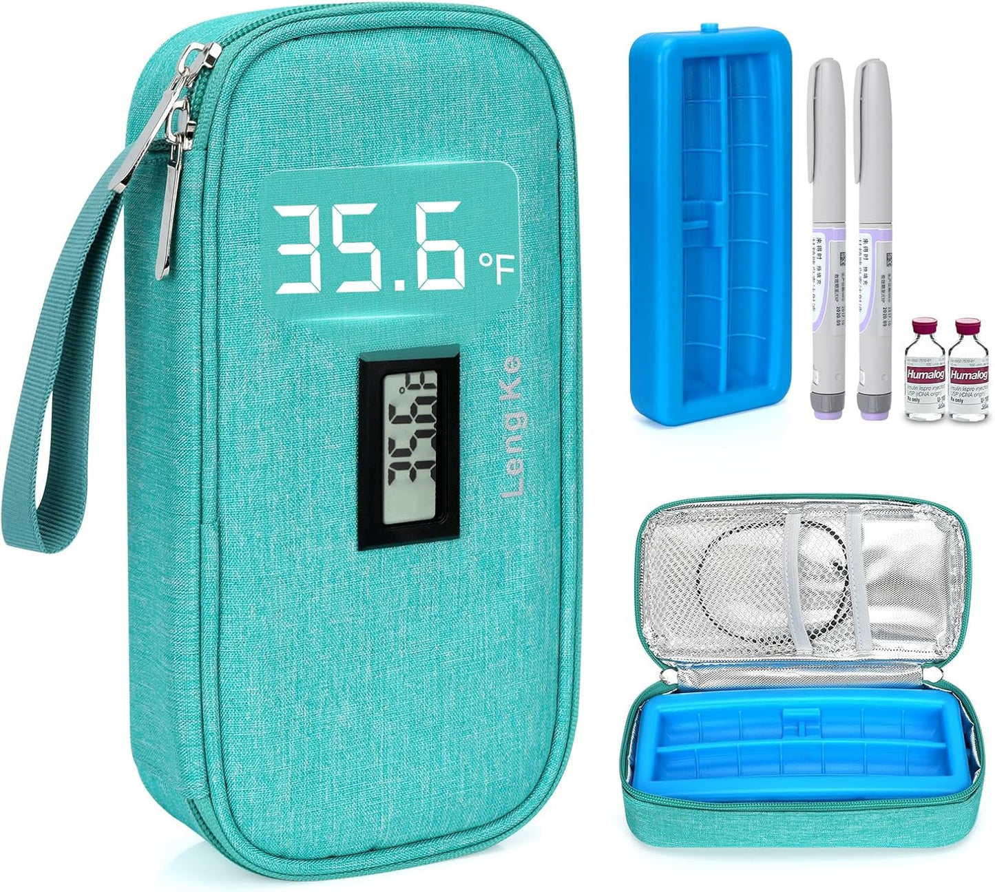 Insulin Cooler Travel Case, TSA Approved Refrigerated Medicine Travel Bag with Protective Ice Brick, Temperature Display Diabetic Medication Cooling Bag for Pen & Vials (Green)