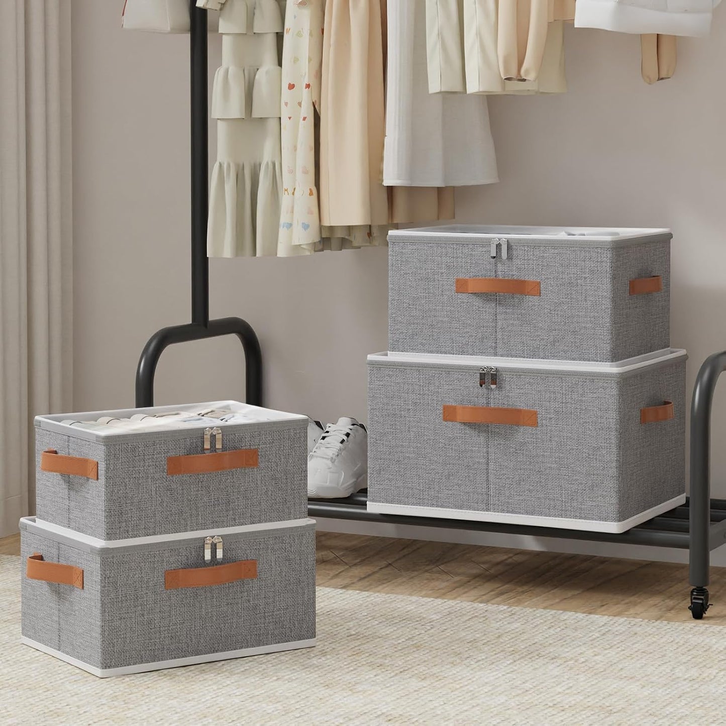 OUTBROS Clothes Storage Boxes with Lid, Large Foldable Bags, Wardrobe Organiser with Handle and Zipper, Used for storing blankets, pillows, 15.7 x 11.8 x 7.9 inch, 2-Pack
