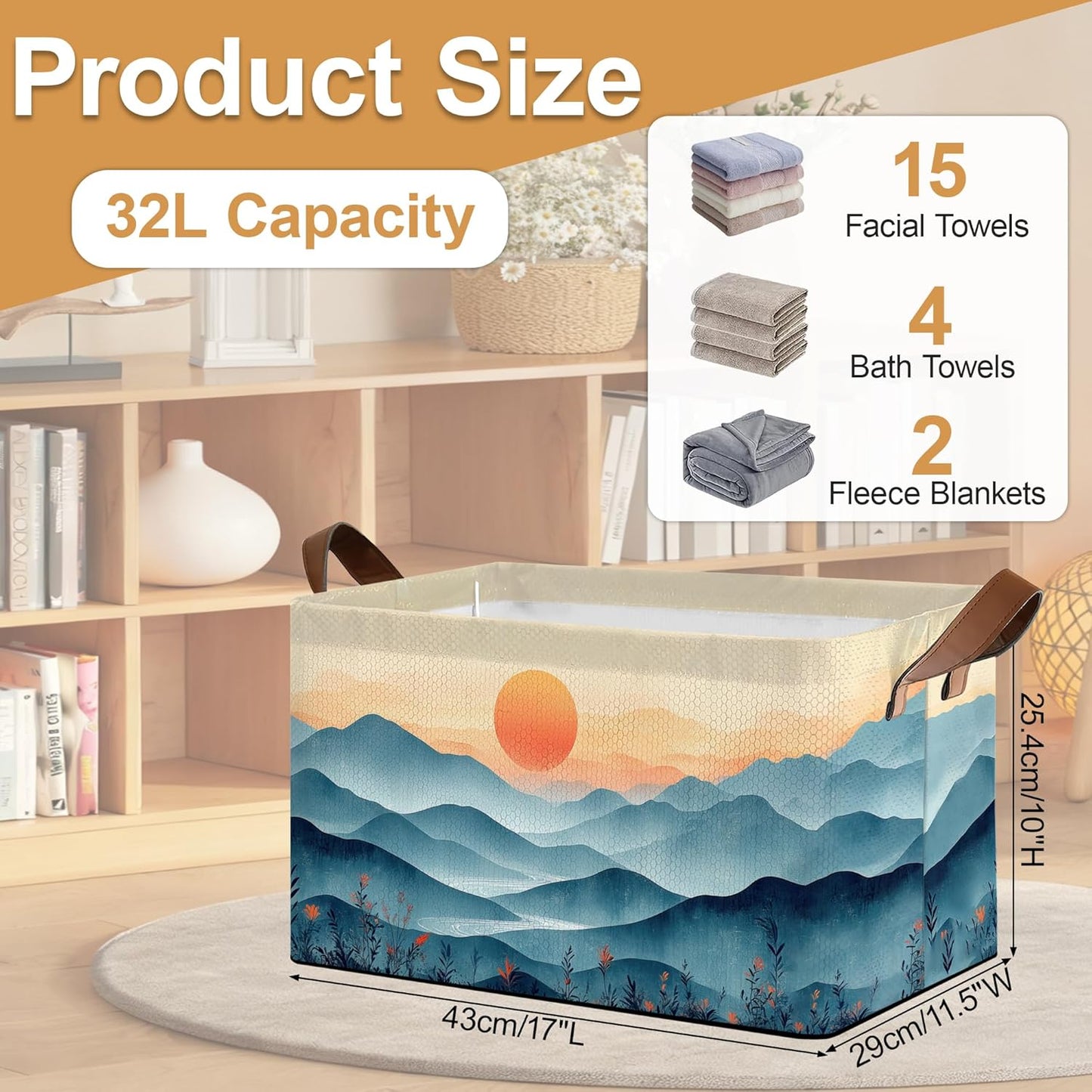 Storage Bin with Handles, Sun Mountains Collapsible Laundry Baskets for Books, Laundry - Use in Nursery, Closet Organizers and Storage, Blanket Basket