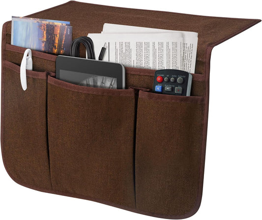 Bedside Caddy Bedside Storage Organizer Magazine Phone Tablet iPad Remote Holder, Organizer Caddy for Home College Dorm Bed, Sofa, Bunk Bed (Brown)