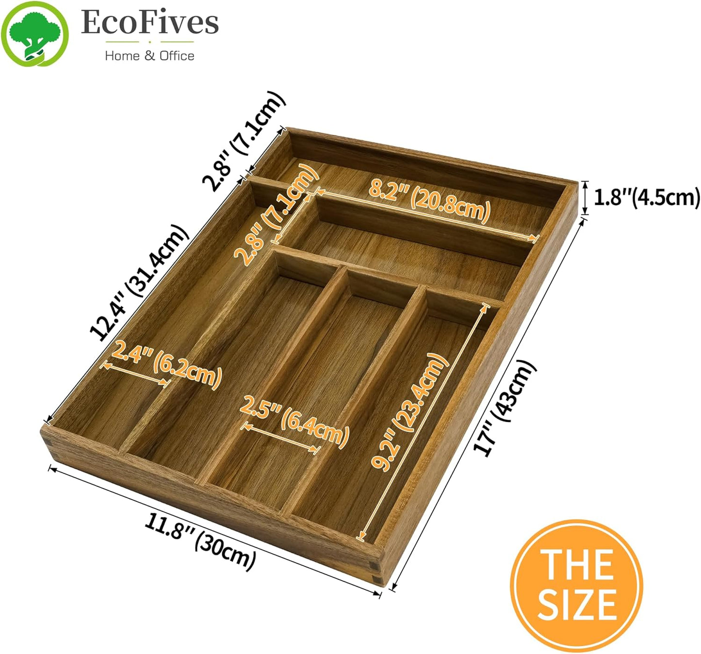 Luxury Acacia Kitchen Drawer Organizer - Silverware Organizer - Utensil Holder and Cutlery Tray with Grooved Drawer Dividers for Flatware and Kitchen Utensils (6 Slot)