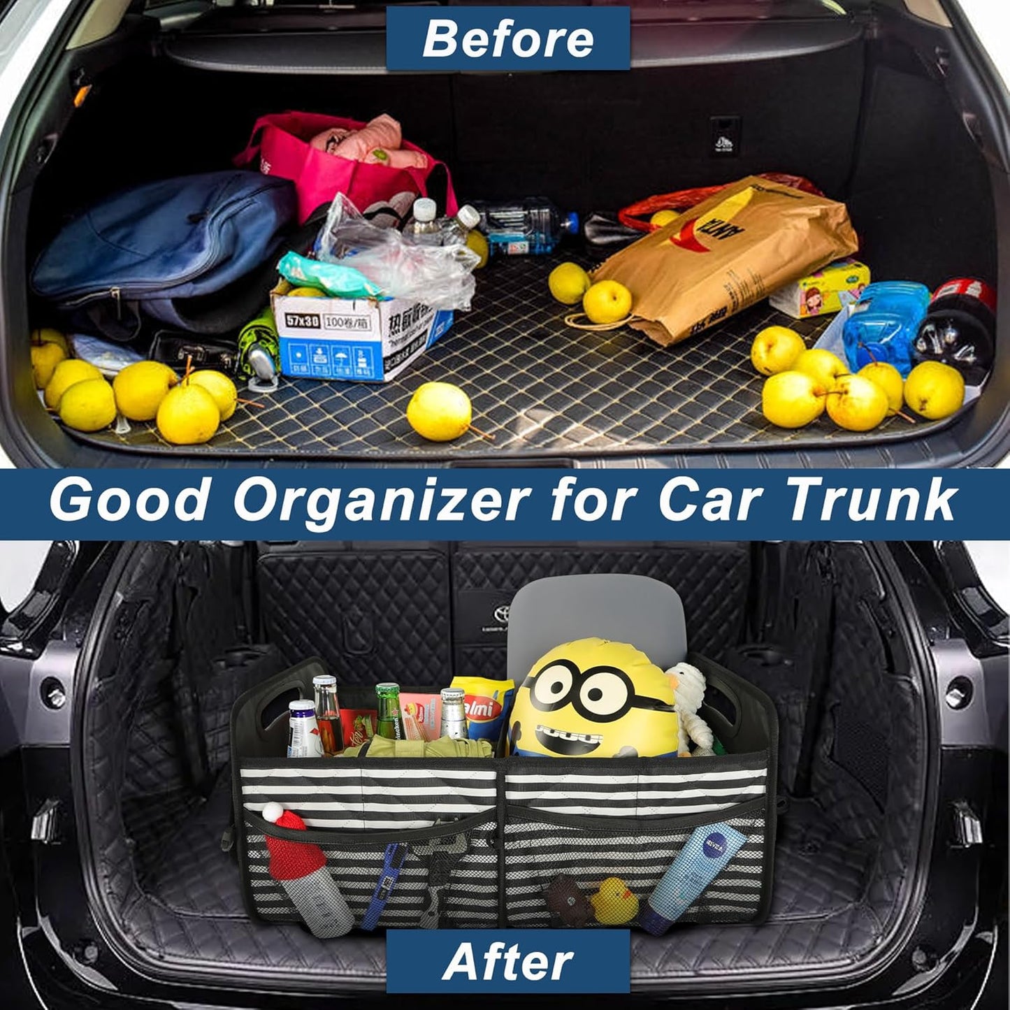 Deosk Car Trunk Organizer for SUVs, Cars and Trucks with 6 Big Pockets, Waterproof Polyester Storage Box