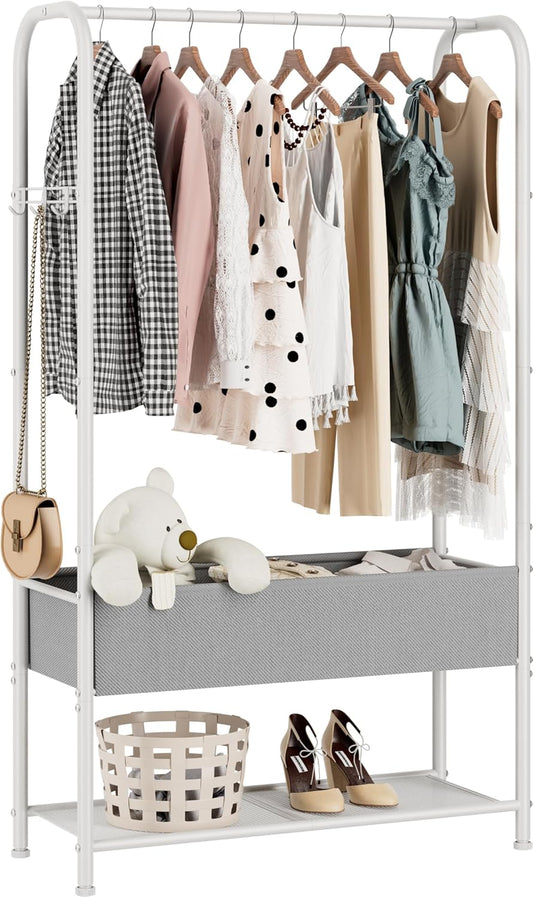 Clothes Garment Coat Rack Drying Clothing Racks Metal Freestanding for Hanging Clothes Portable Closet for Laundry Bedroom White