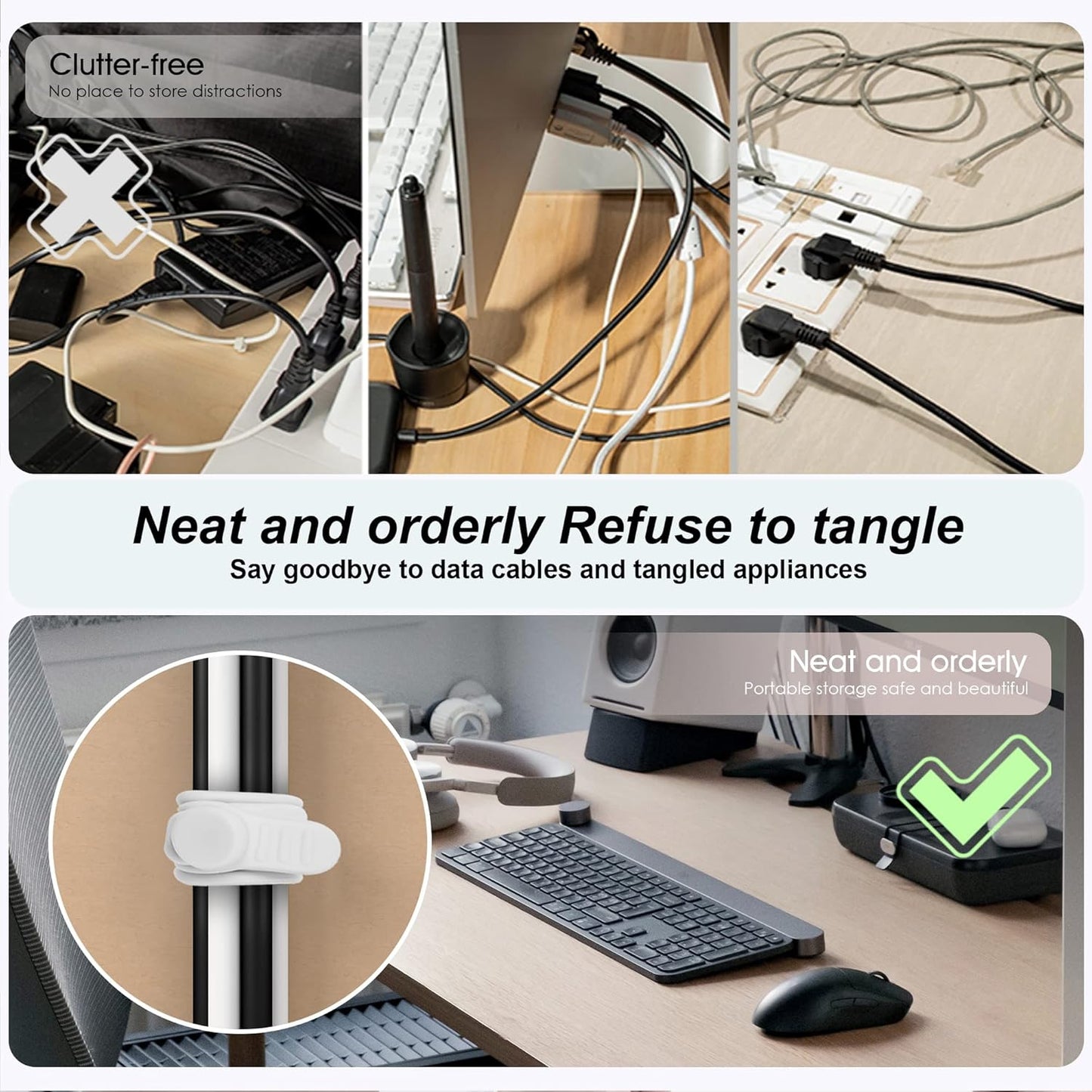 Nearockle Silicone Cable Ties Cord Organizer for Cable Management, 16PCS 4.2" and 7.1" Reusable Cable Organizer Electronic Accessories for Home, Office, Kitchen, School, Travel (White)