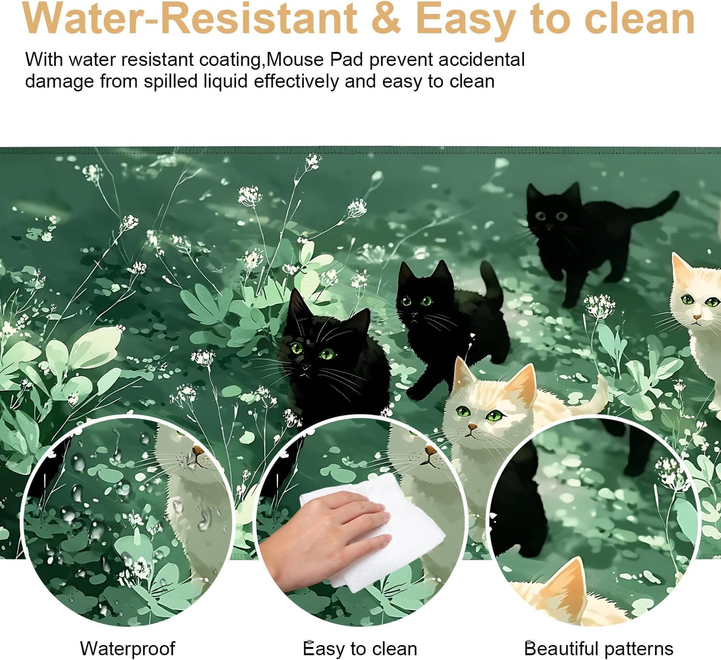 Large Mouse Pad, Cute Cat Gaming Mouse Pad Desk Mat, Non-Slip Base Extended Keyboard Mat, Thick 3mm Smooth Surface Mousepad for Office & Home, 35.5 x 15.8 Inch