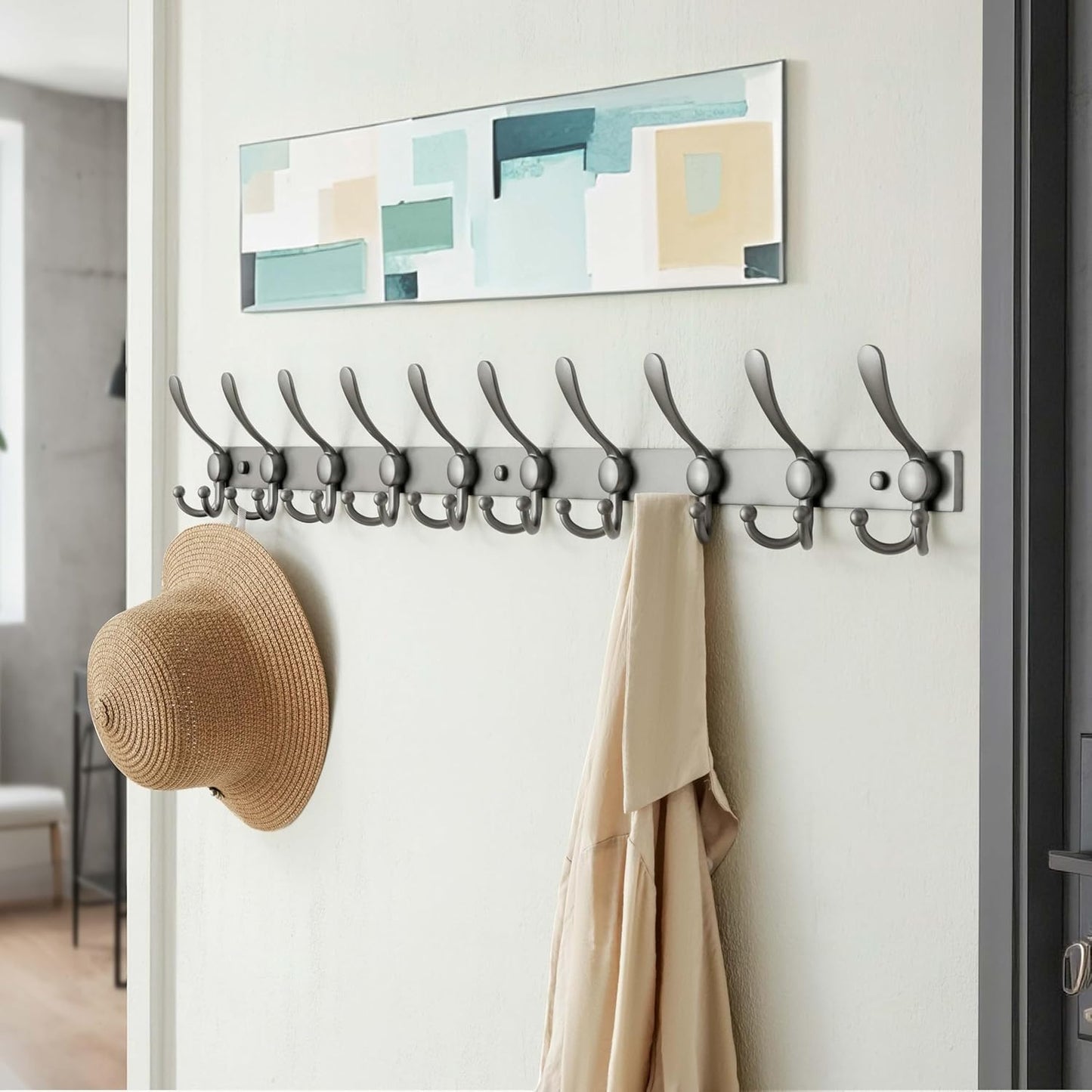 Dseap MaxStrong 2.0 Coat Rack Wall - 37” Long 10 Tri Hooks - Ultra Heavy-Duty Stainless Steel Wall Mount Coat Hanger, Hook Rail for Clothes Hats Jacket Towels Grey
