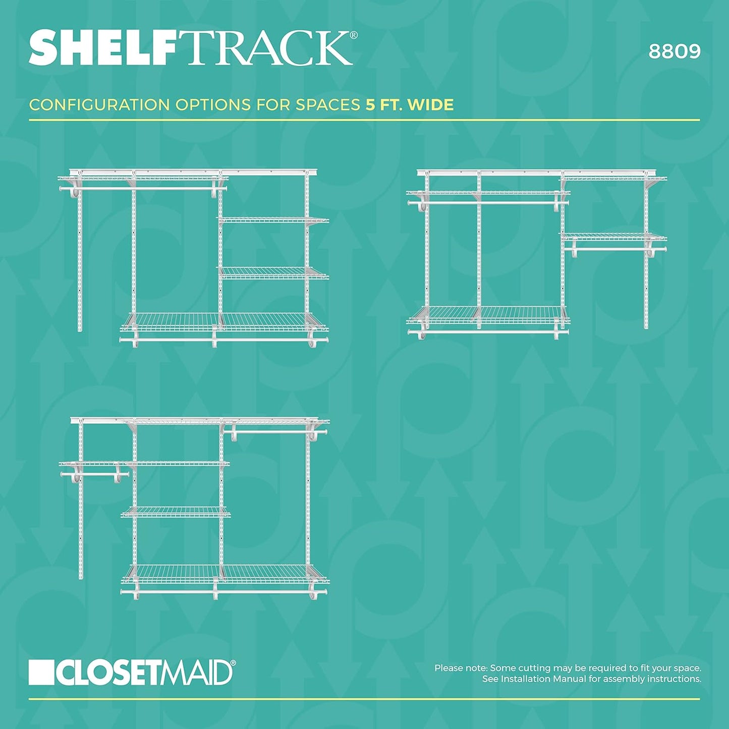 ClosetMaid ShelfTrack Wire Closet Organizer System, Adjustable from 5 to 8 Ft., with Shelves, Clothes Rods, Hardware, Durable Steel, White