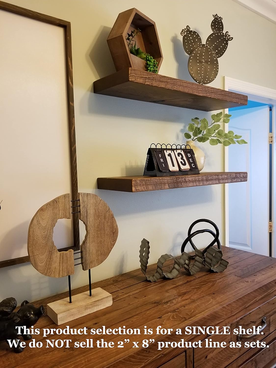 joelsantiques 42 Inch Wooden Floating Shelves for Wall - 42x8x2 in - Made of Natural Wood - Heavy Duty Rustic Wall Shelves Made in USA - Perfect for Living Room, Kitchen - Brown