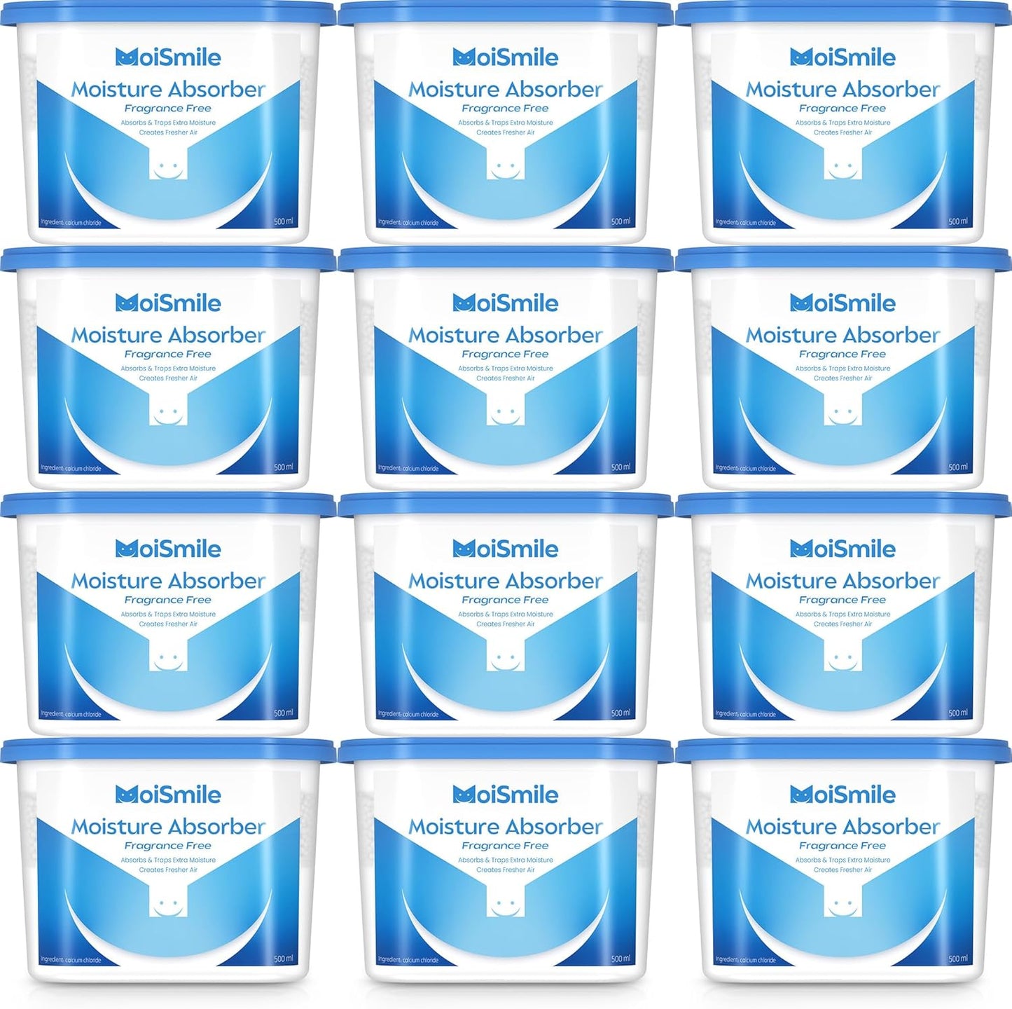 Moisture Absorbers 12 Pack, Fragrance-Free Closet Dehumidifier for Bathroom, Car ＆ Basement, 10.5 oz Refillable Humidity Absorber Boxes