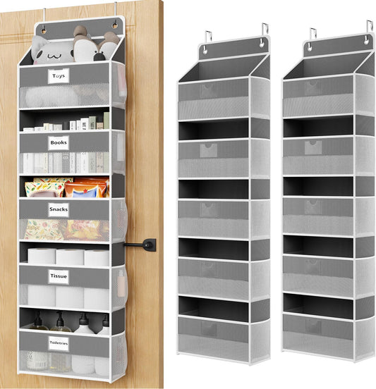 Over The Door Organizer Hanging, 2 Pack 5 Shelf Behind The Doors Storage, Pantry Door Organizer, Closet Organizers for Bedroom and Nursery (Dark Grey)
