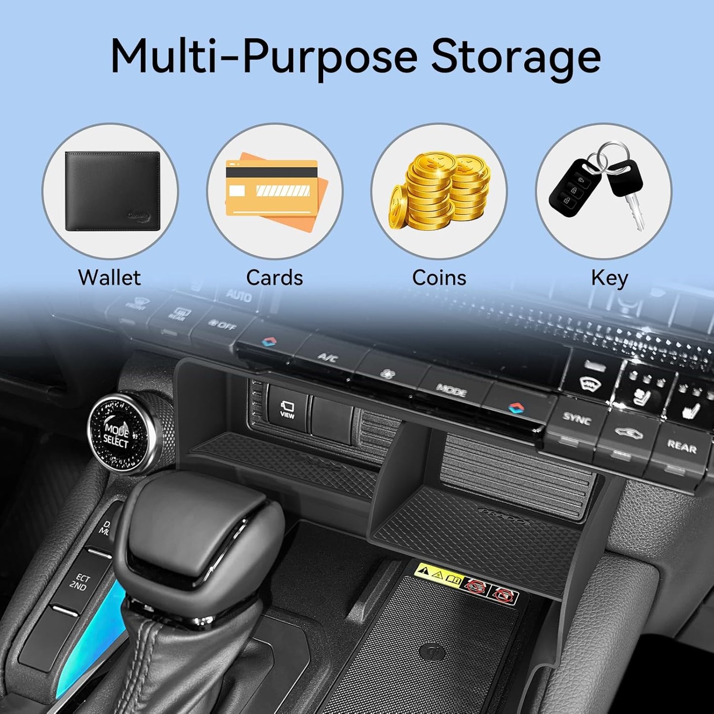 SMABEE Center Console Organizer for 2024 2025 2026 Toyota Land Cruiser Prado 250 Accessories Interior ABS Center Console Organizer Storage Box Tray Insert Black