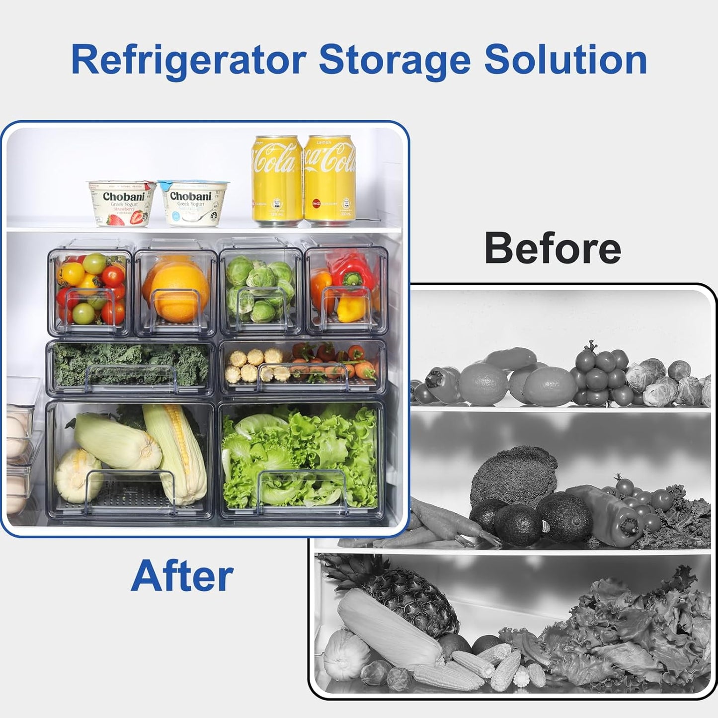 Plastic Clear Fridge Storage Organizer with Drawers & Drainer - Stackable Bins for Kitchen Fruit & Veggie Organization (Complete Set)