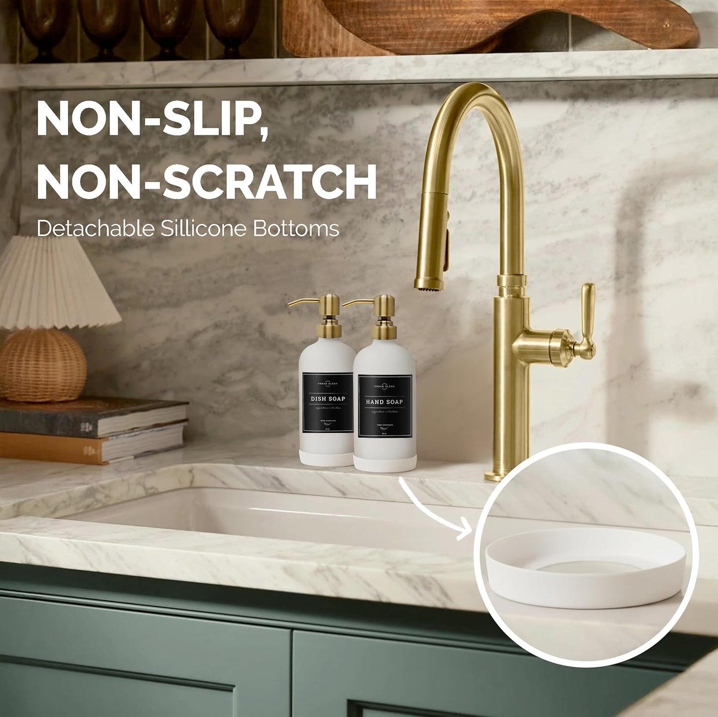 Vine Creations White Glass Soap Dispenser, 2 Pack Kitchen Soap Dispenser Set with Stainless Steel Pump, 16 oz Dish Soap and Hand Soap Dispensers for Bathroom with Waterproof Labels