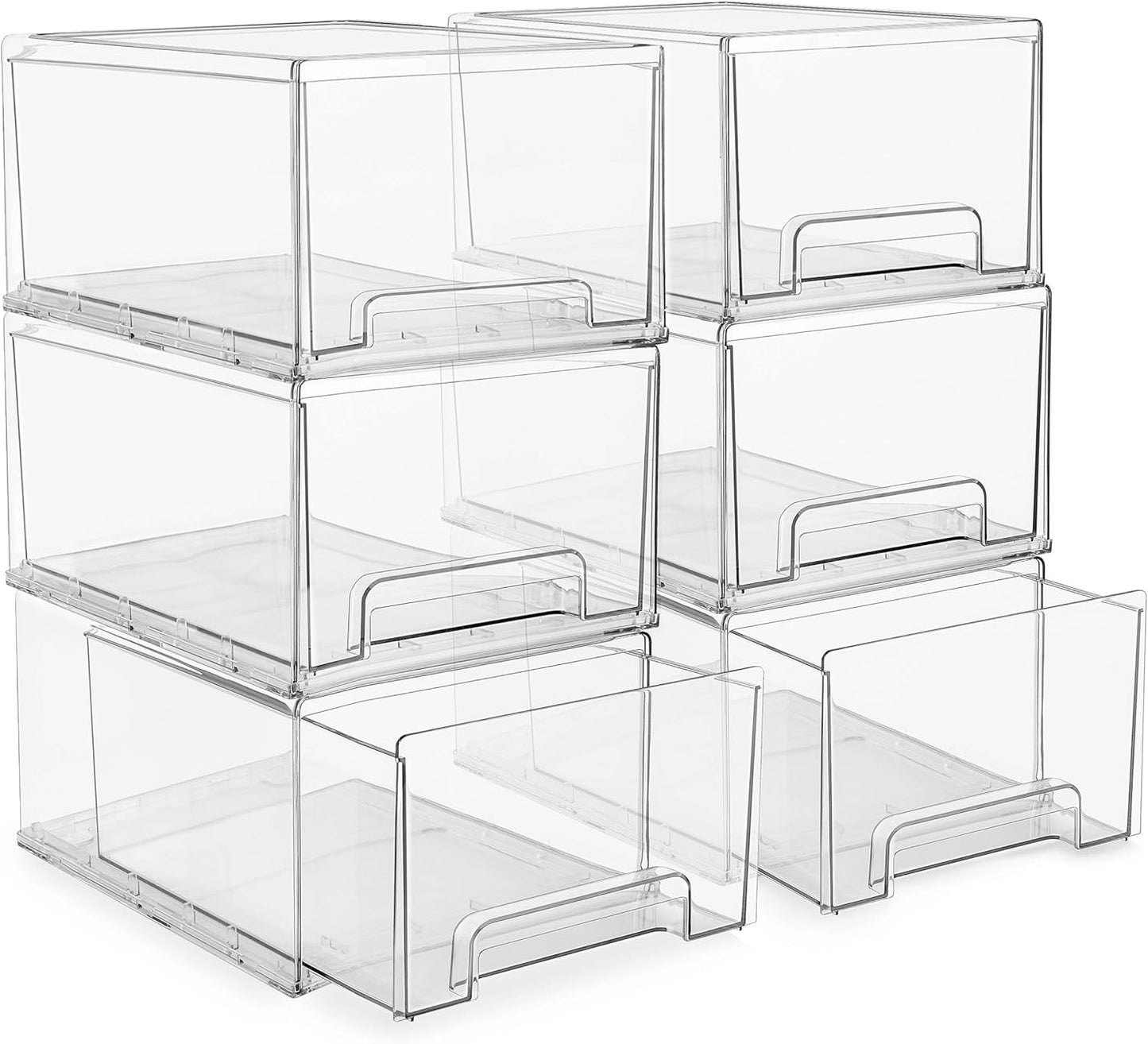 Sorbus Large Clear Stackable Storage Drawers – 6-Pack Plastic Organizer Bins with Handles – Stackable Pull-Out Storage Drawers for Closet, Pantry, Office, Bathroom, Craft, and Toy Organization