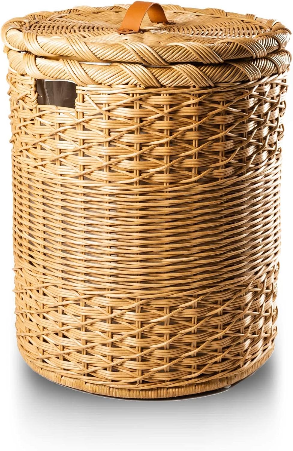 The Basket Lady Round Wicker Laundry Hamper, Large, 19 in Dia x 25 in H, Sandstone