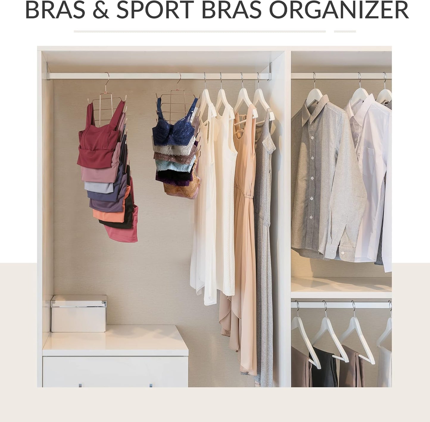 ZEDODIER 2 Pack Tank Top Hanger Space Saving, Bra Hangers for Closet Organizer, Hanging Bra Organizer Tank Tops Holder with 16 Hooks, Closet Organizers and Storage Small Space Solutions, Rose Gold