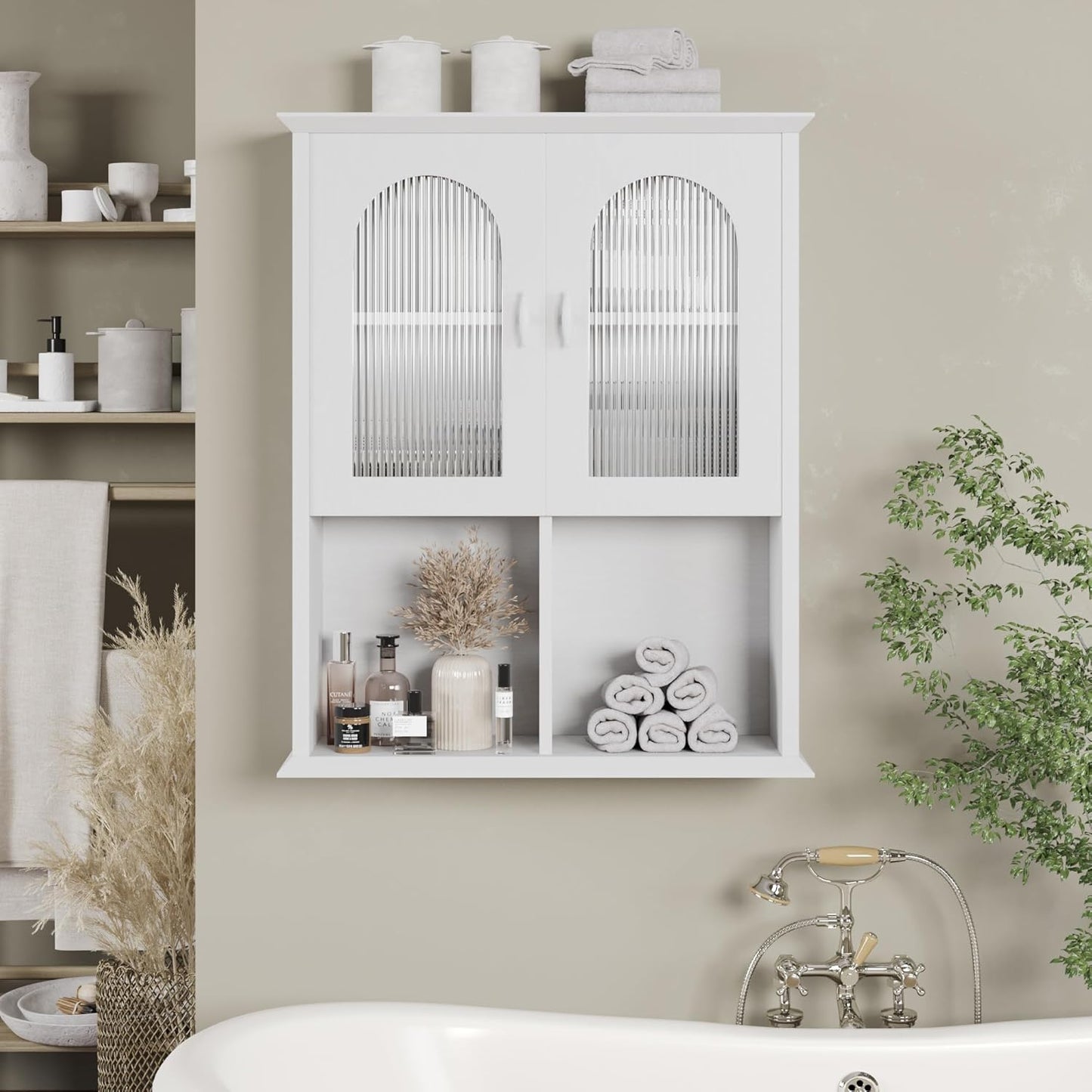 CJL Bathroom Wall Cabinet with Fluted Door, 23.6'' x 29.5'' Medicine Cabinet, Over The Toilet Storage Cabinet, White