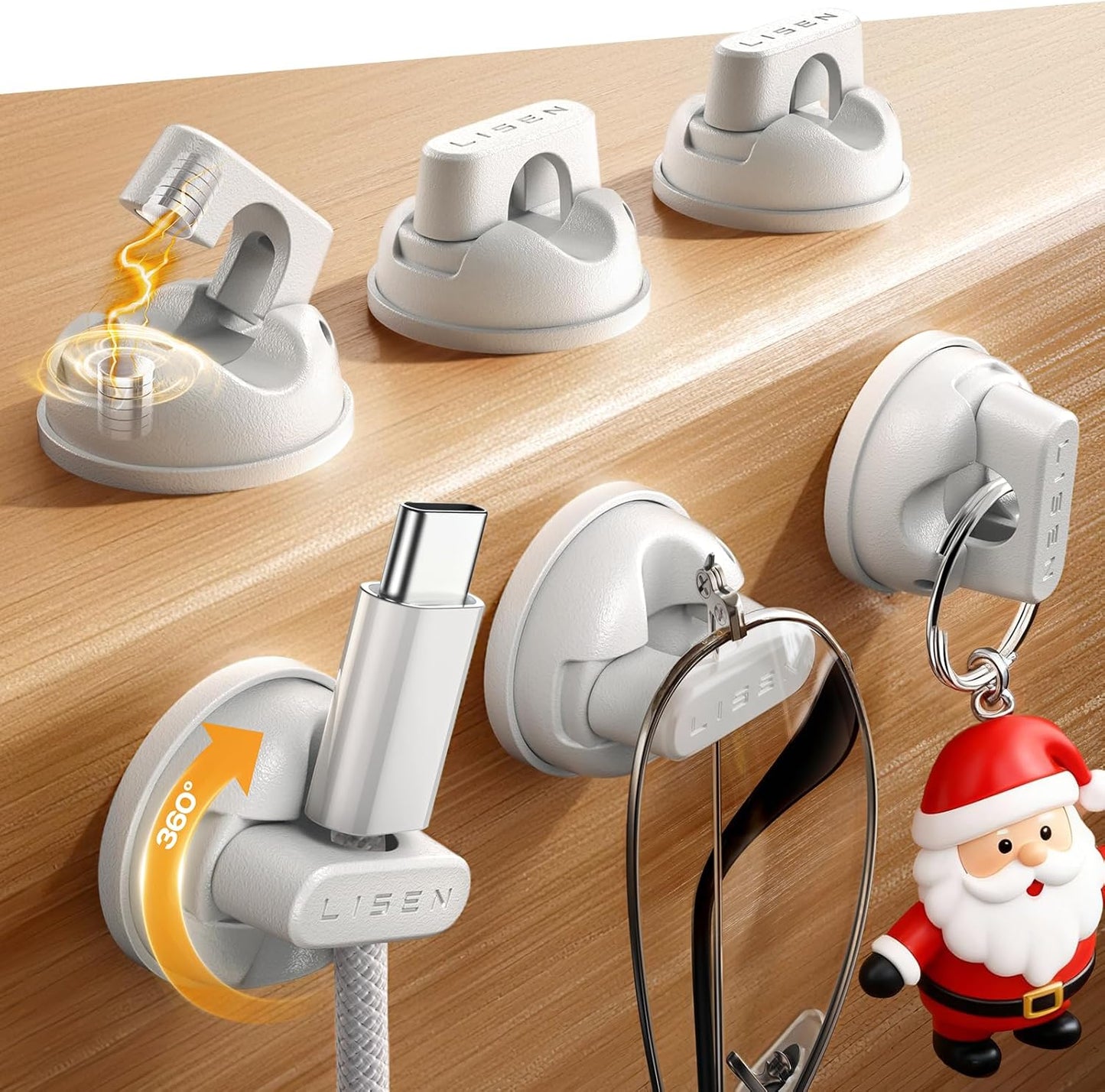 6-Pack Rotatable Cord Holder for Nightstand, LISEN 360°Rotating Magnetic Clips, No-Residue Adhesive Cable Management Clips Neatly for Nightstand, Desk, Home, Office, Car, Cubicle Accessories, White