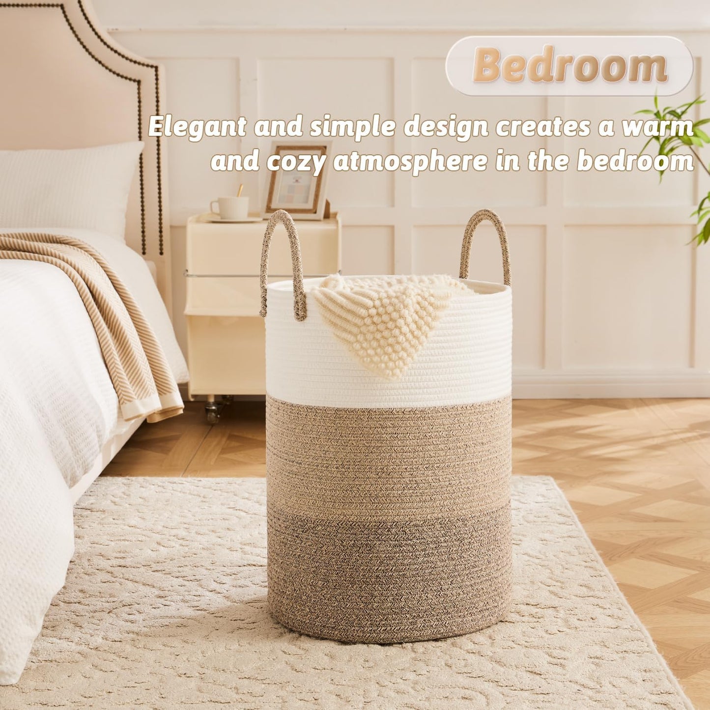 Laundry Basket,Woven Cotton Rope Laundry Hamper,40L for Decorative Storage of Dirty Clothes,Toys and Blankets in Bathroom,Bedroom and Living Room