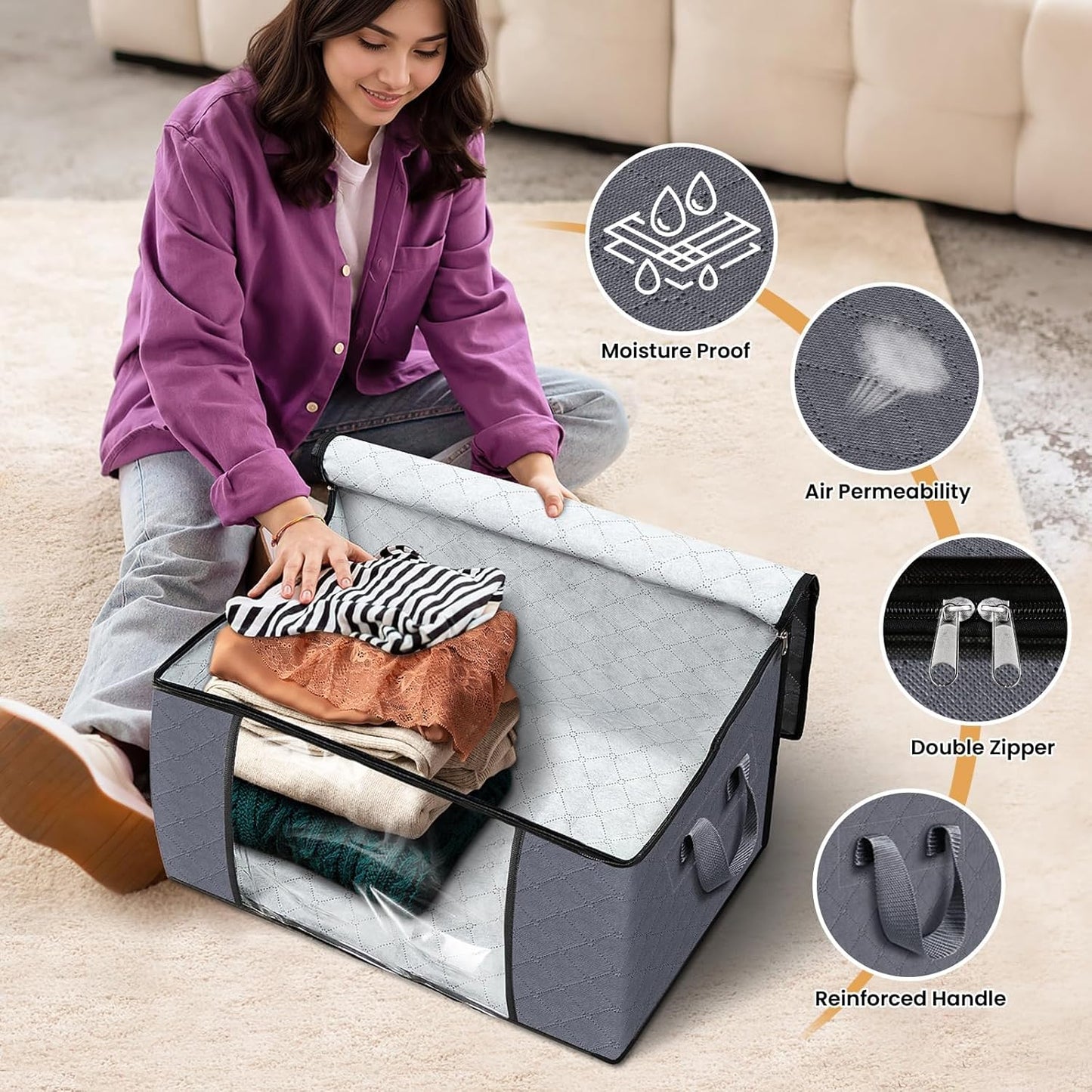 Fab totes Storage Bags,Clothes Blanket Storage Bins Foldable Closet Organizers with Reinforced Handle for Home Dorm Storage and Organization,Fabric Bags for Organizing Bed Sheets,Clothing,Comforters
