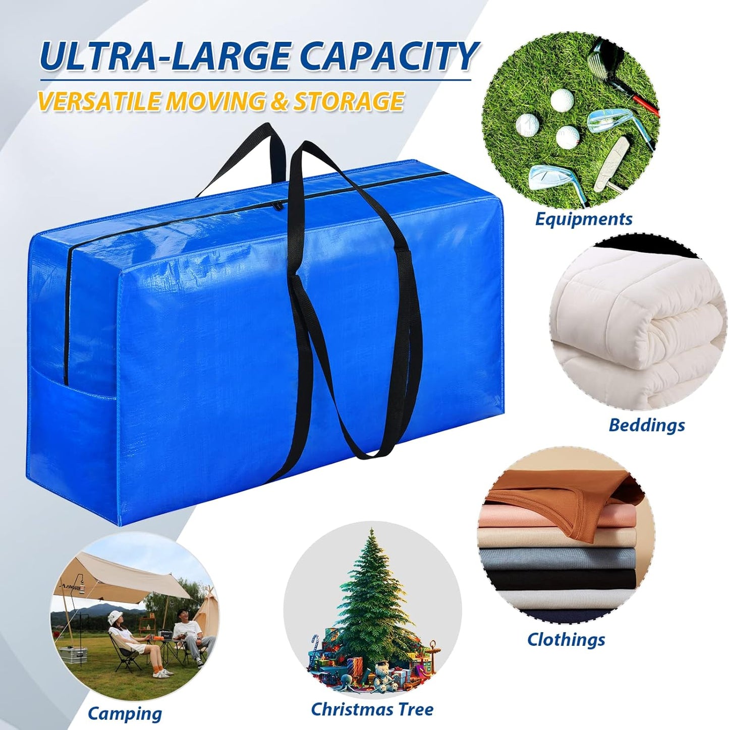 57 Gallon Extra Large Storage Bags, XXL Jumbo Large Moving Bags Heavy Duty, Storage Totes Moving Boxes Supplies for College, Foldable Duffle Bag for Travel, Christmas Tree Bag, 42x23x13.5inch - 4PACK