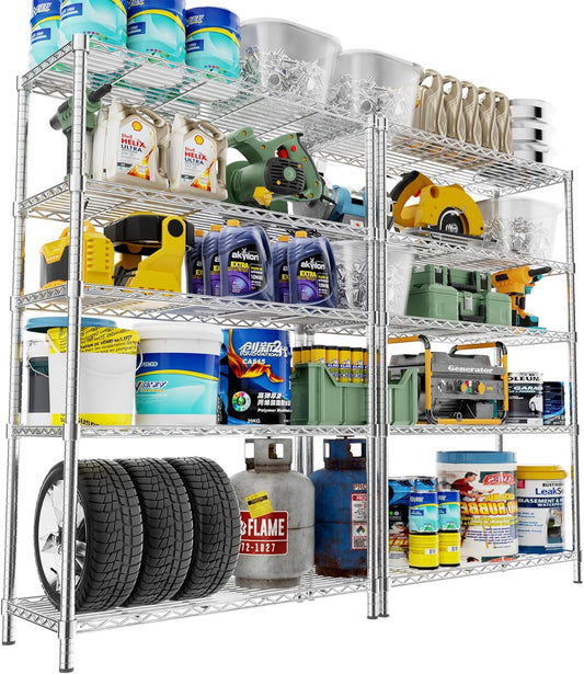 Storage Shelves Heavy Duty, 2 PCS 36" L x 14" W x 72" H Garage Wire Shelving Unit Loads 1750LBS, 5-Tier Adjustable Metal Industrial Utility Shelf Rack for Kitchen, Laundry Room, Warehouse, Basement
