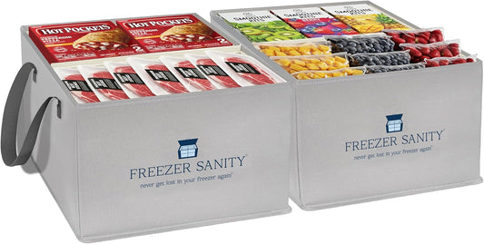The Original Chest Freezer Organizer Bins, Stackable Storage Organizers, Deep Freezer Dividers, Handles, Heavy-Duty, Water-Proof (2 Pack Regular 15x14x9)