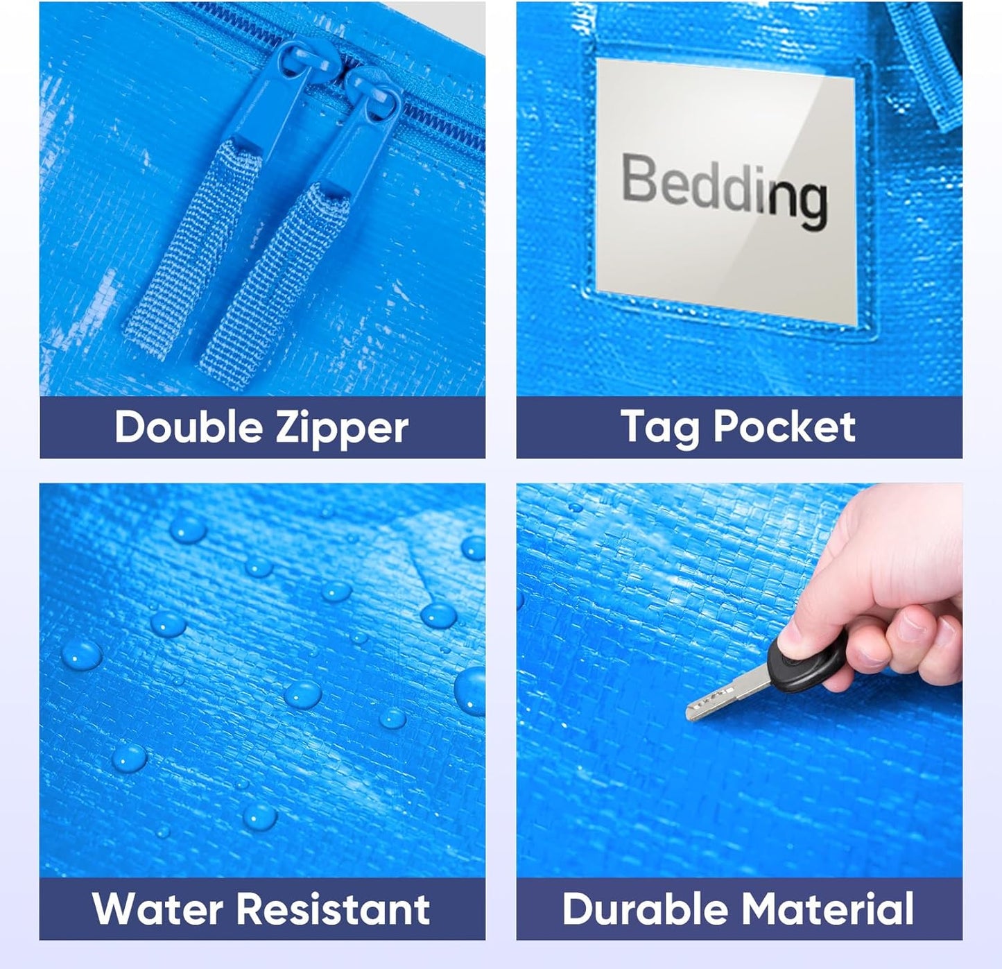 TICONN 4 Pack Extra Large Moving Bags with Zippers & Carrying Handles, Heavy-Duty Storage Tote Moving Boxes for Space Saving (4 Pack, Sky Blue)