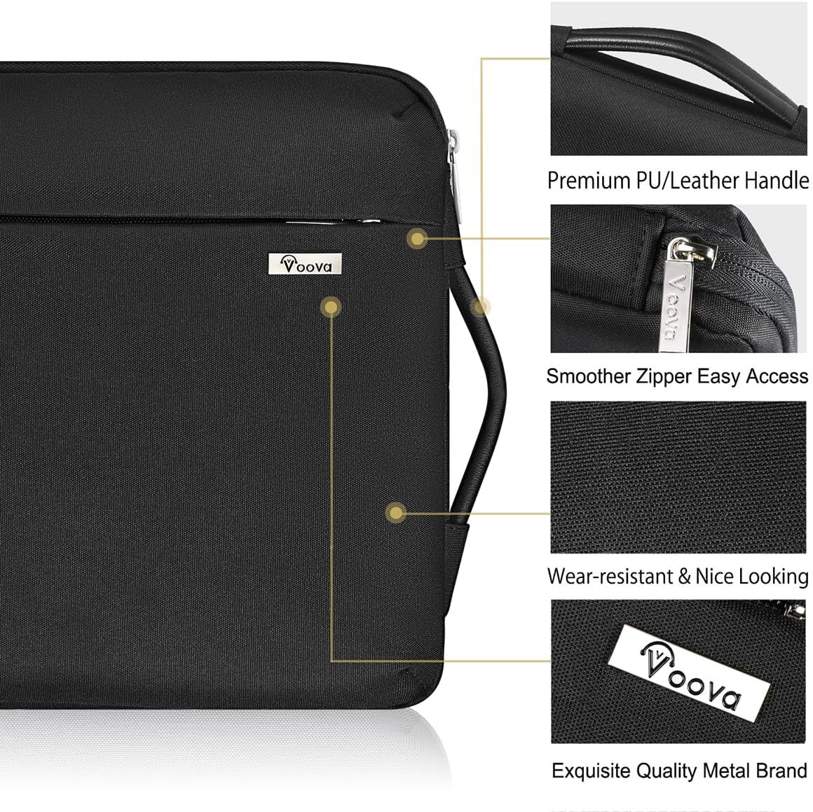 Voova Laptop Sleeve Case 15.6 16 Inch with Handle, 360° Protective Waterproof Slim Computer Bag Cover Compatible with MacBook Pro M2/M3/M4 16, HP Acer Lenovo Yoga ThinkPad Asus Laptop, Black