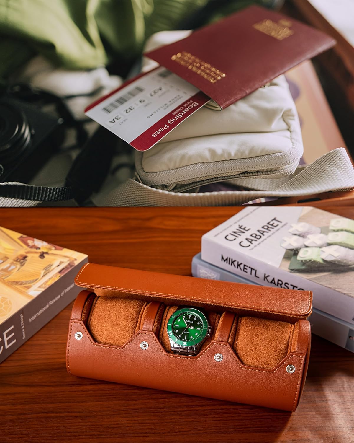 MR.OKAY 3 Watch Travel Case- Classic Leather Watch Case With Perfect Texture.Portable Watch Roll Or Organizer For Storage And Display. Luxury Gifts For Men, All Handmade by Artisans.