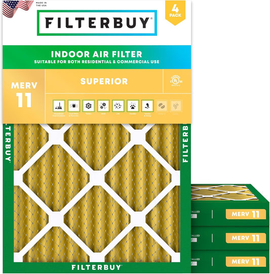 Filterbuy 10x17x2 Air Filter MERV 11 Superior Pet & Allergy Defense (4-Pack), Electrostatic Pleated Outer Filters for WEN 3410 (90243-027-2) Air Filtration System (Actual Size: 9.69 x 16.56 x 1.75)